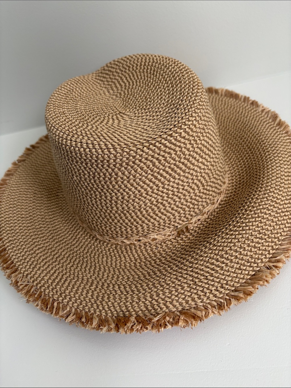 Eric Javits Fringed Brim Woven Straw Hat - Natural Tan Squishee New